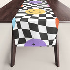 Colorful retro checkered happy face pattern Table Runner Gallery Image 1