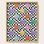 Colorful retro checkered happy face pattern Serving Tray Gallery Image 1