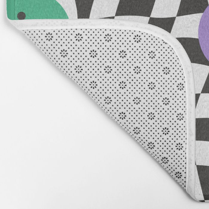 Colorful retro checkered happy face pattern Bath Mat Gallery Image 2