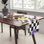 Colorful retro checkered happy face pattern Table Runner Gallery Image 2