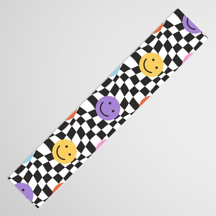 Colorful retro checkered happy face pattern Table Runner Gallery Image 3