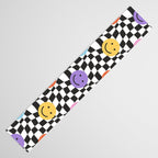 Colorful retro checkered happy face pattern Table Runner Gallery Image 3