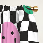 Colorful retro checkered happy face pattern Window Curtain Gallery Image 2