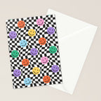 Colorful retro checkered happy face pattern Stationery Card Gallery Image 2
