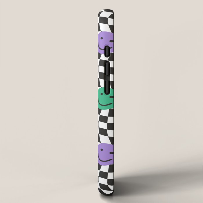 Colorful retro checkered happy face pattern iPhone Case Gallery Image 2