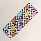 Colorful retro checkered happy face pattern Yoga Mat Gallery Image 1