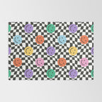Colorful retro checkered happy face pattern Rug Gallery Image 2