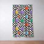 Colorful retro checkered happy face pattern Window Curtain Gallery Image 3