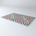 Colorful retro checkered happy face pattern Rug Gallery Image 3