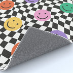 Colorful retro checkered happy face pattern Rug Gallery Image 4
