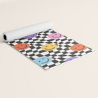 Colorful retro checkered happy face pattern Yoga Mat Gallery Image 2