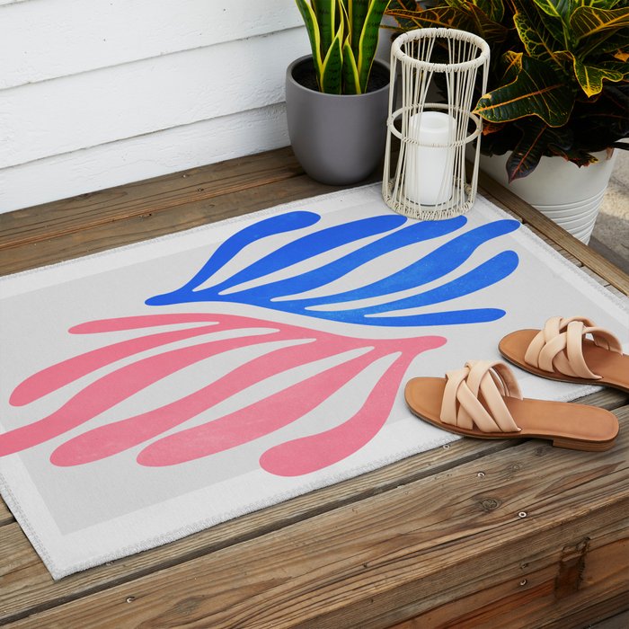 Blue & Pink Leaves: Matisse Series 01 Outdoor Rug Gallery Image 2