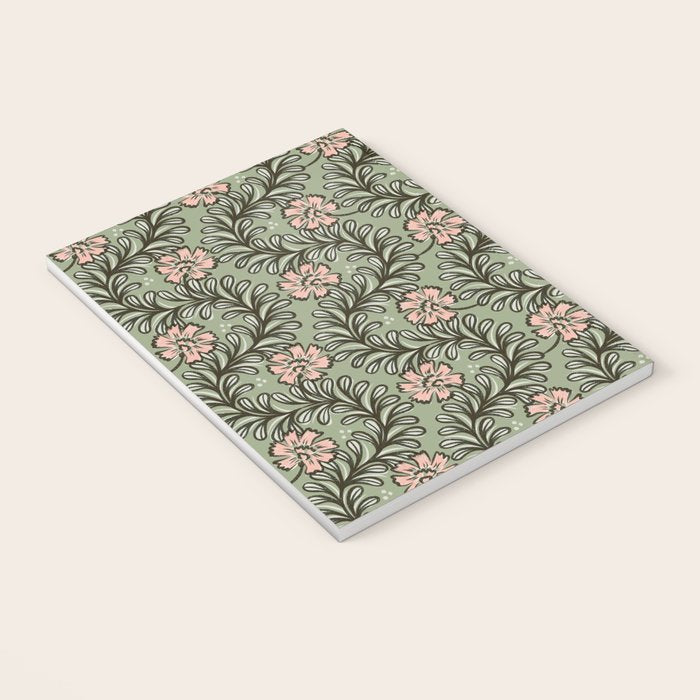 Climbing Leaves Floral Stripe Sage Green and Pink Notebook Gallery Image 3