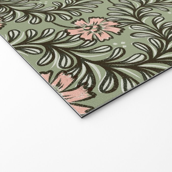 Climbing Leaves Floral Stripe Sage Green and Pink Welcome Mat Gallery Image 2