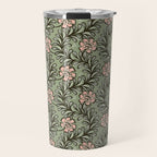 Climbing Leaves Floral Stripe Sage Green and Pink Travel Mug Gallery Image 1
