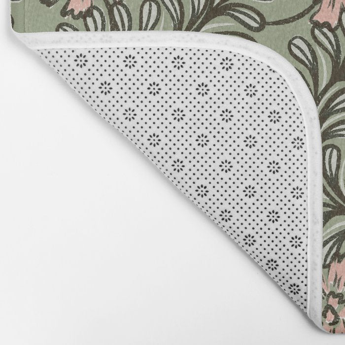Climbing Leaves Floral Stripe Sage Green and Pink Bath Mat Gallery Image 2