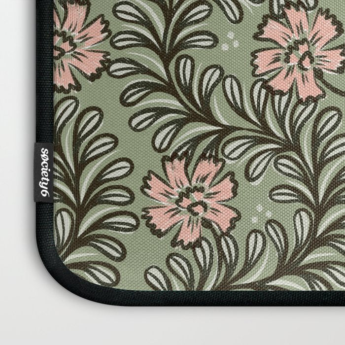 Climbing Leaves Floral Stripe Sage Green and Pink Laptop Sleeve Gallery Image 3
