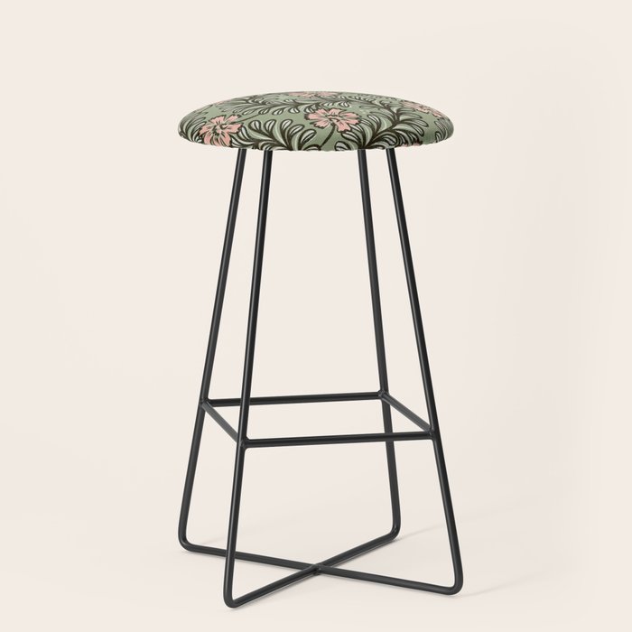 Climbing Leaves Floral Stripe Sage Green and Pink Stool Gallery Image 1