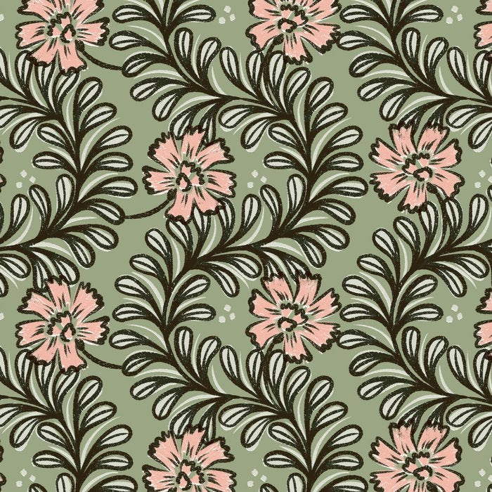 Climbing Leaves Floral Stripe Sage Green and Pink Coffee Mug Gallery Image 2