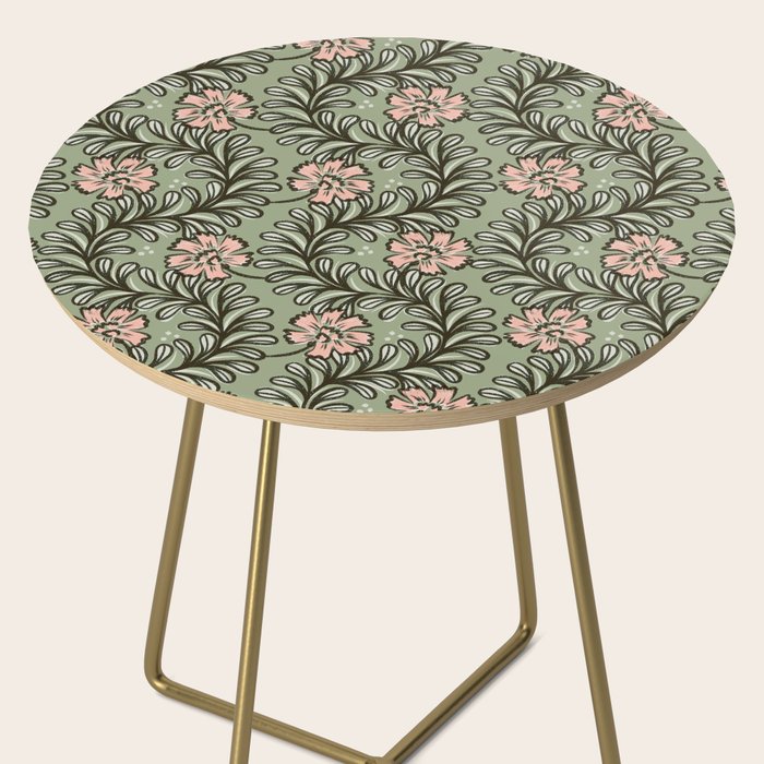 Climbing Leaves Floral Stripe Sage Green and Pink Side Table Gallery Image 2