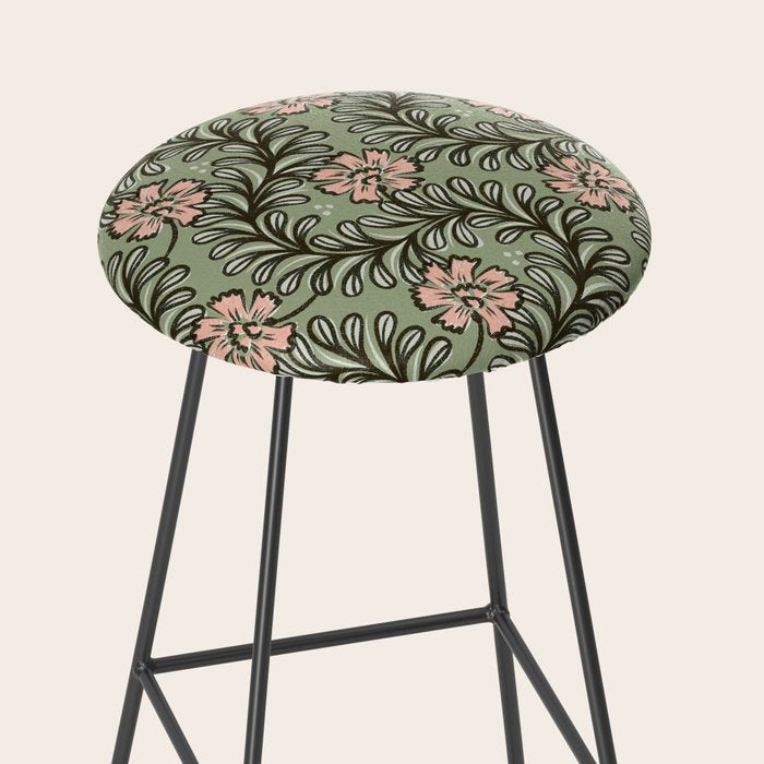 Climbing Leaves Floral Stripe Sage Green and Pink Stool Gallery Image 2