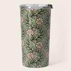 Climbing Leaves Floral Stripe Sage Green and Pink Travel Mug Gallery Image 2