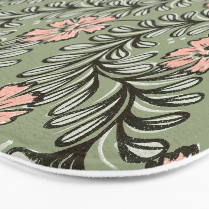 Climbing Leaves Floral Stripe Sage Green and Pink Bath Mat Gallery Image 3