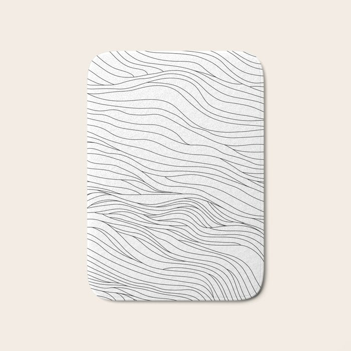 Abstract black and white wave line art pattern Bath Mat Gallery Image 1