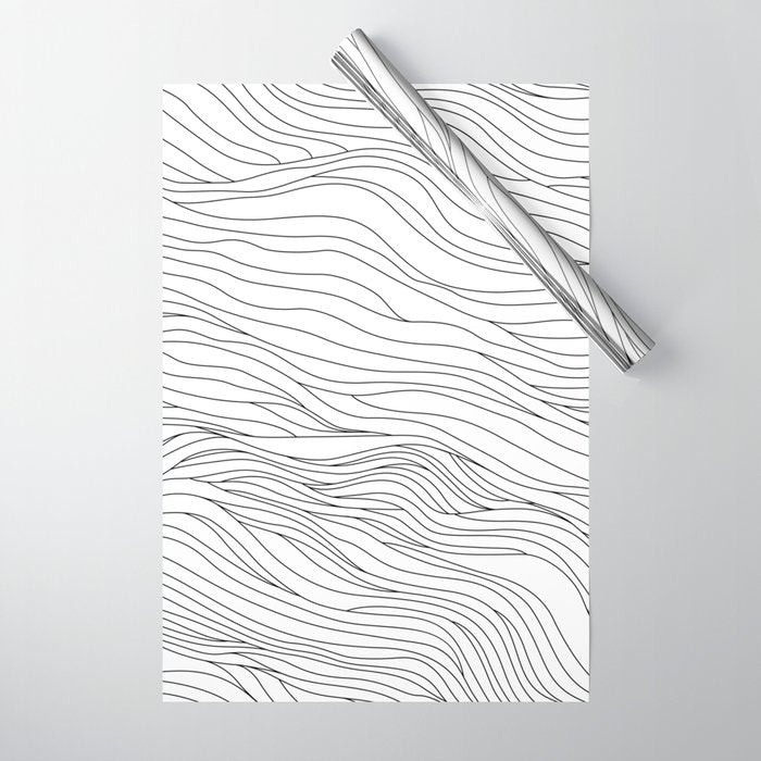 Abstract black and white wave line art pattern Wrapping Paper Gallery Image 1