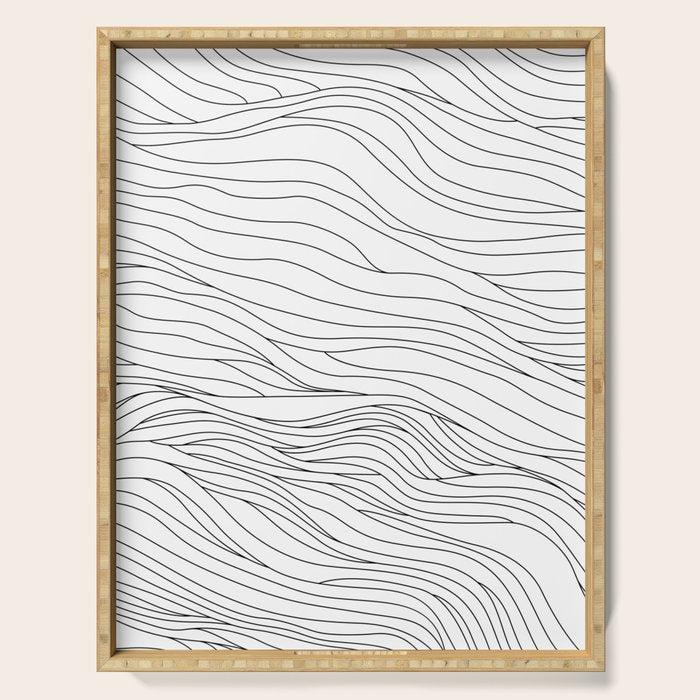 Abstract black and white wave line art pattern Serving Tray Gallery Image 1
