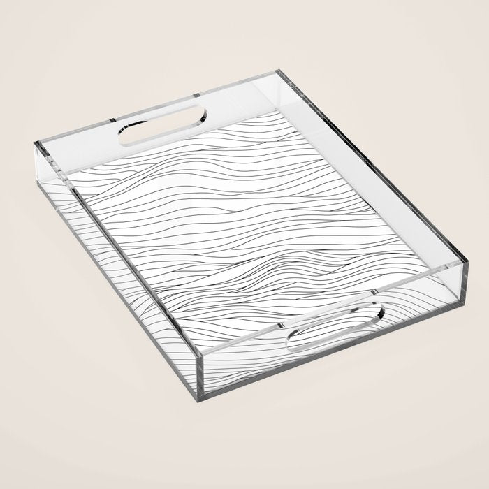 Abstract black and white wave line art pattern Acrylic Tray Gallery Image 1