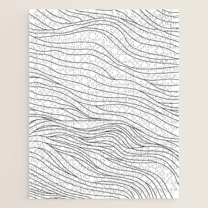 Abstract black and white wave line art pattern Jigsaw Puzzle Gallery Image 1