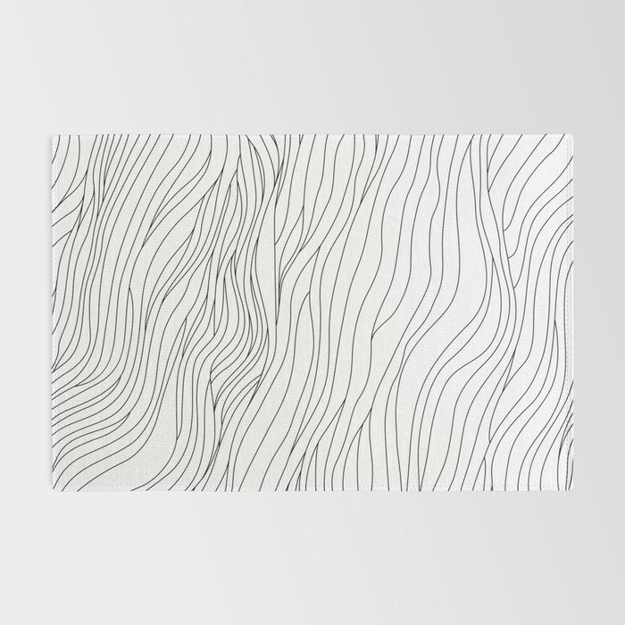 Abstract black and white wave line art pattern Rug Gallery Image 2