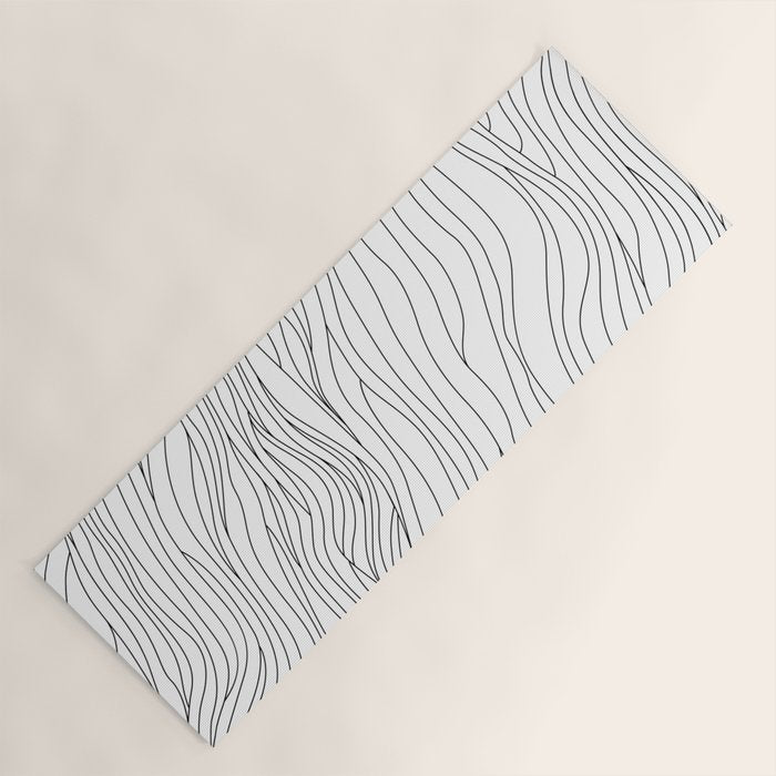 Abstract black and white wave line art pattern Yoga Mat Gallery Image 1