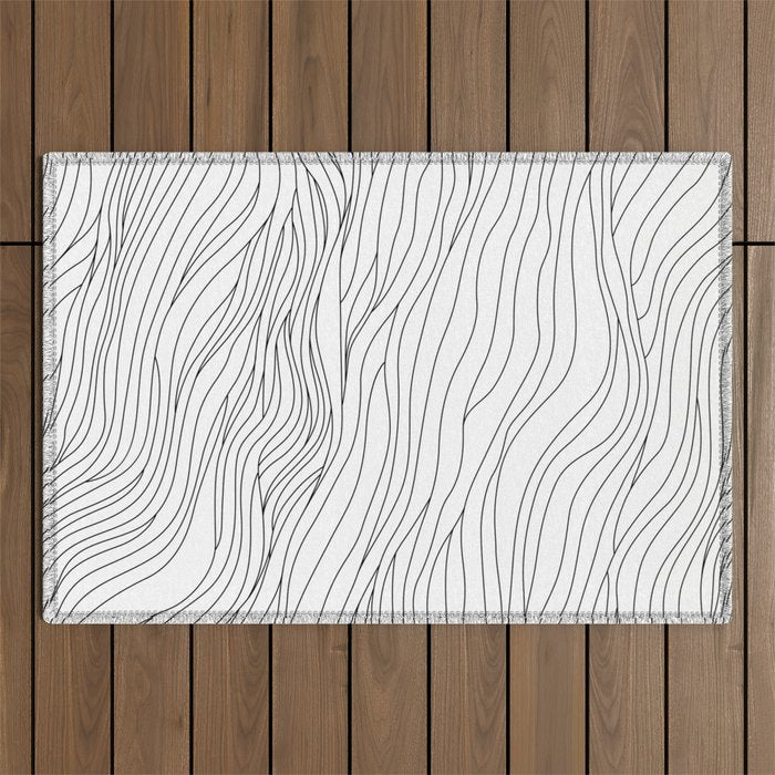 Abstract black and white wave line art pattern Outdoor Rug Gallery Image 1