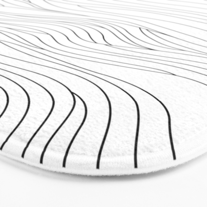 Abstract black and white wave line art pattern Bath Mat Gallery Image 3