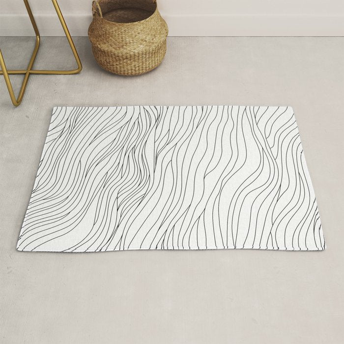 Abstract black and white wave line art pattern Rug Gallery Image 1