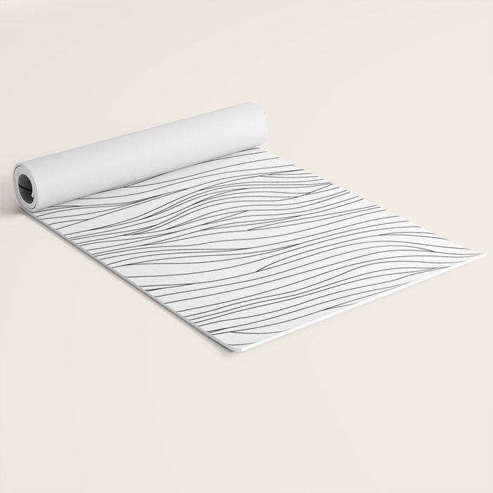 Abstract black and white wave line art pattern Yoga Mat Gallery Image 2