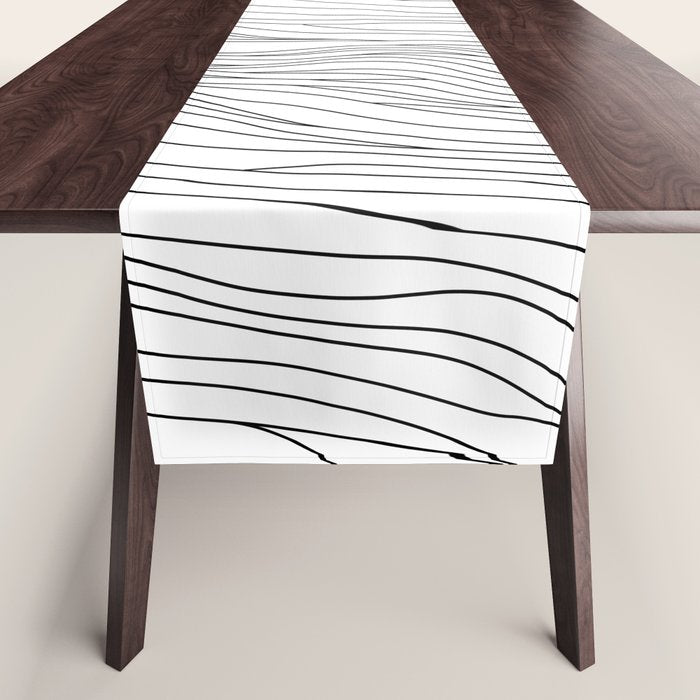 Abstract black and white wave line art pattern Table Runner Gallery Image 1