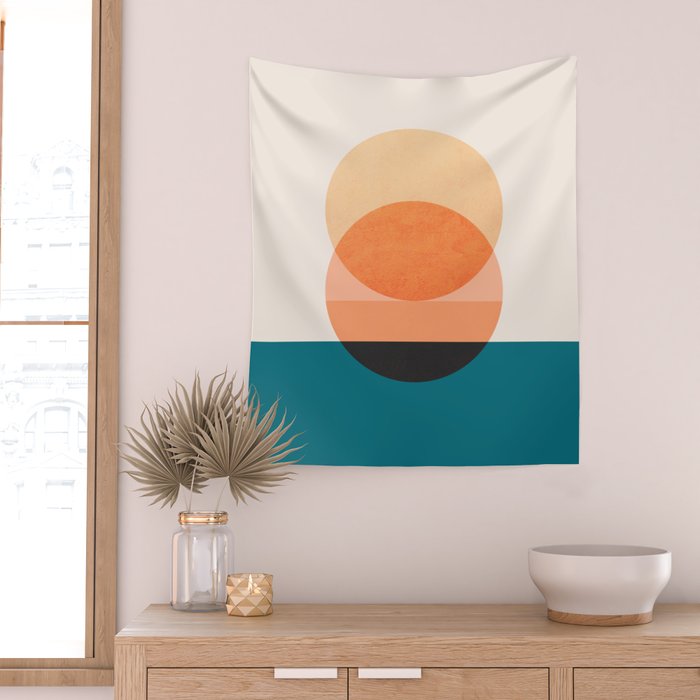 Abstraction_NEW_SUNSET_OCEAN_WAVE_POP_ART_Minimalism_0022D Wall Tapestry Gallery Image 2