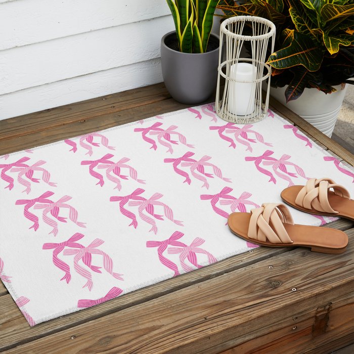 striped bows in pink Outdoor Rug Gallery Image 2