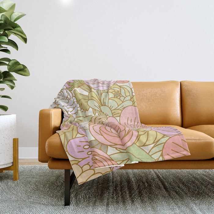 Boho Blooms | Light Pastel Throw Blanket Gallery Image 1
