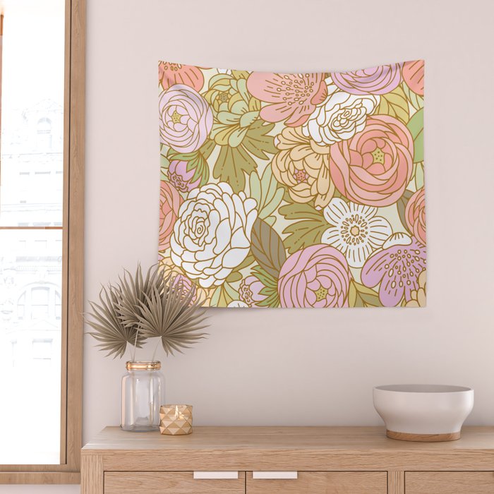 Boho Blooms | Light Pastel Wall Tapestry Gallery Image 2
