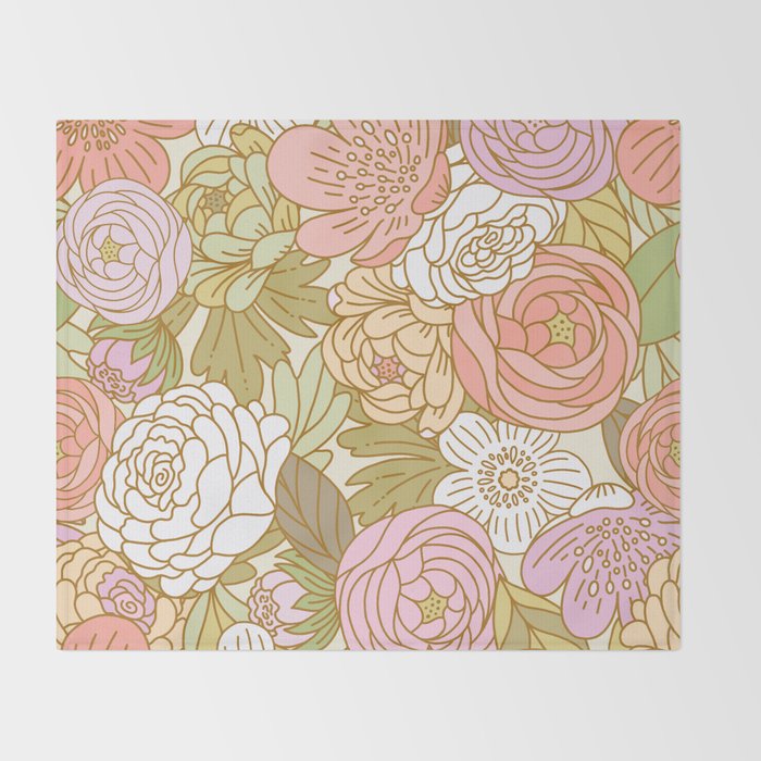 Boho Blooms | Light Pastel Throw Blanket Gallery Image 2
