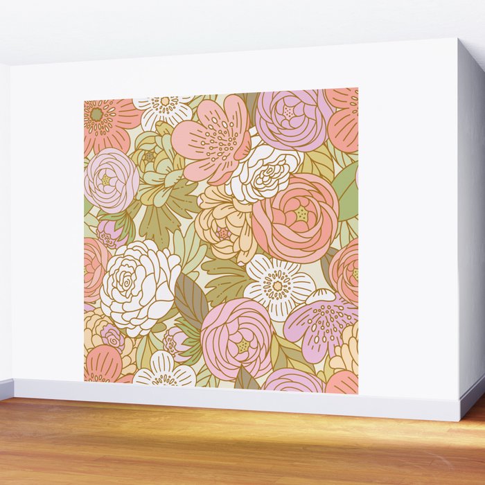 Boho Blooms | Light Pastel Wall Mural Gallery Image 2