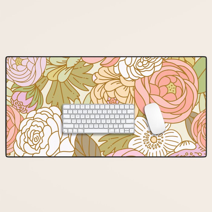 Boho Blooms | Light Pastel Desk Mat Gallery Image 1