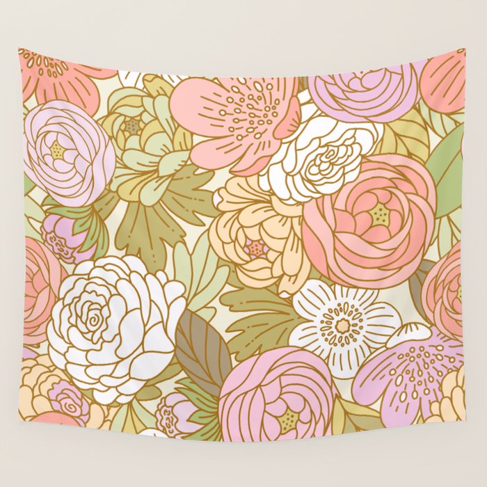 Boho Blooms | Light Pastel Wall Tapestry Gallery Image 4