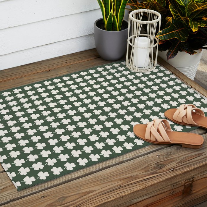 Clovers XXXIX Dark Green Botanical Pattern Outdoor Rug Gallery Image 2