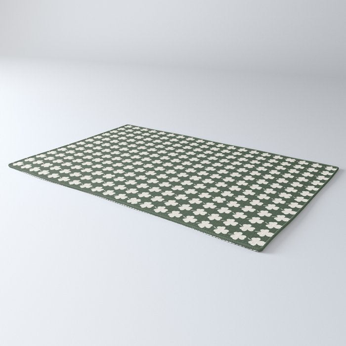 Clovers XXXIX Dark Green Botanical Pattern Rug Gallery Image 3