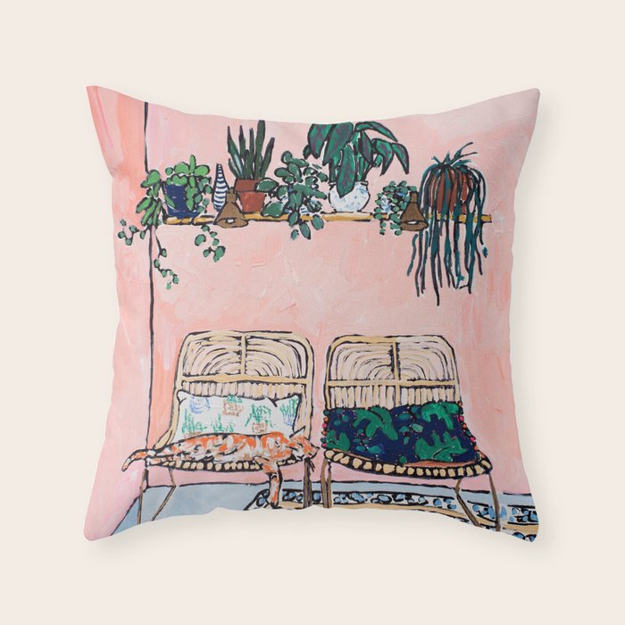 Two Chairs and a Napping Ginger Cat Throw Pillow Gallery Image 6